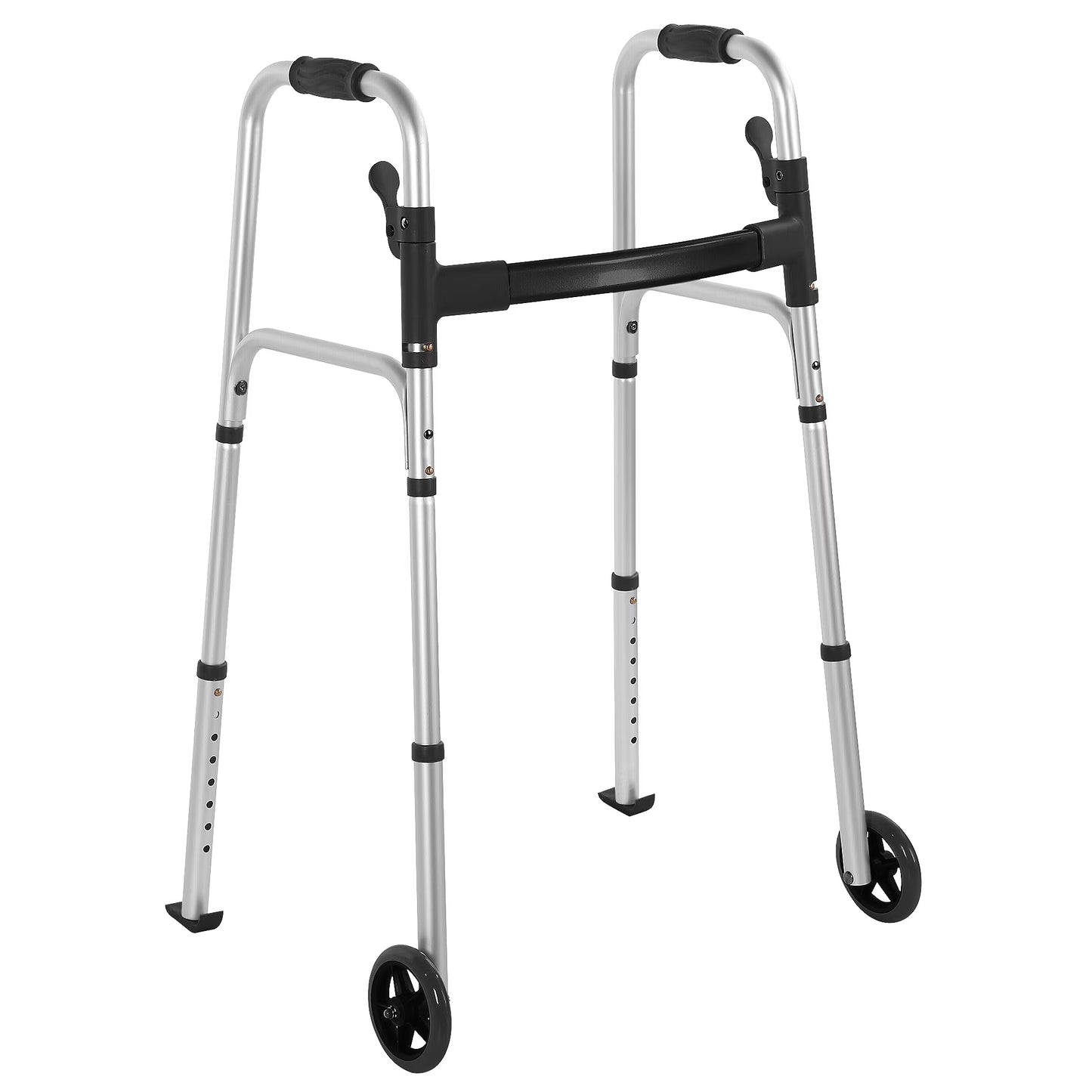 Folding Walkers for Seniors, Lightweight Mobility Walker with Trigger Release and Glide Skis, Silver
