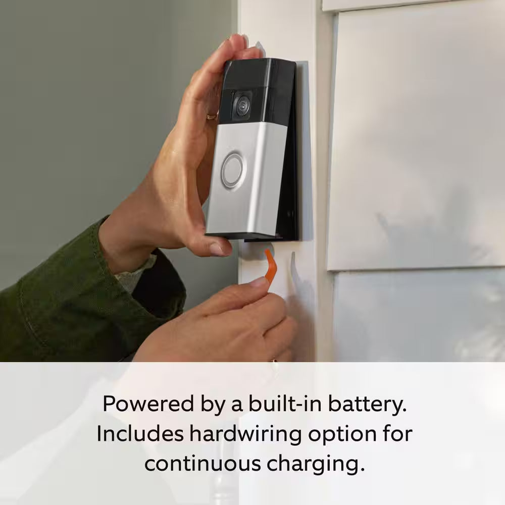 Battery Doorbell with Head-To-Toe HD Video, Live View with 2-Way Talk, and Motion Detection and Alerts - Satin Nickel