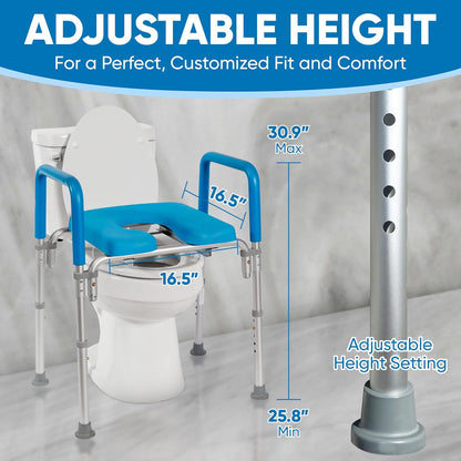 Ultimate Raised Toilet Seat with Handles - Adjustable Raised Toilet Seat for Seniors, Bedside Commode - Padded Armrest | Premium Elevated Toilets Seats with Handles for Elderly Bathroom Safety, Blue