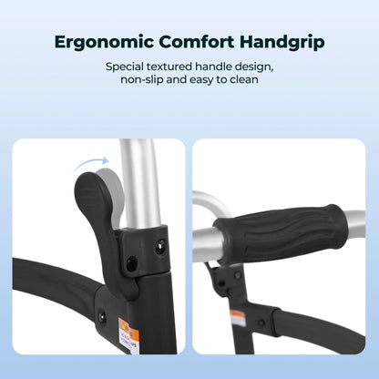 Folding Walkers for Seniors, Lightweight Mobility Walker with Trigger Release and Glide Skis, Silver