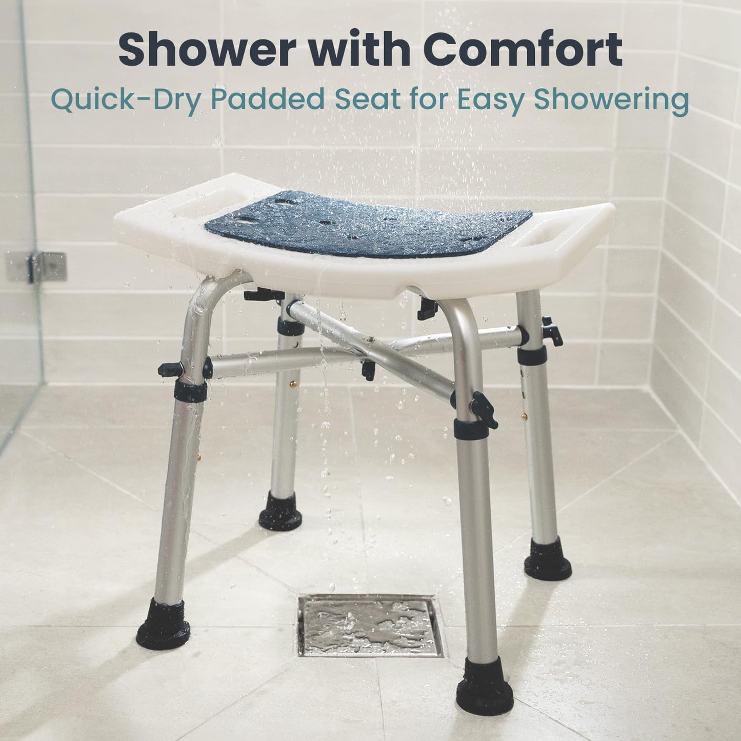 Shower Chair for inside Shower (350 Lb) - Adjustable Height, Padded Seat, Shower