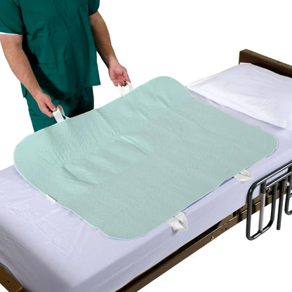 34" X 52" Positioning Bed Pad with Handles | Incontinence Mattress Bedding Protector Liner Underpad | Straps for Easy Lift & Transfer | Reusable Washable Waterproof | Hospital Quality