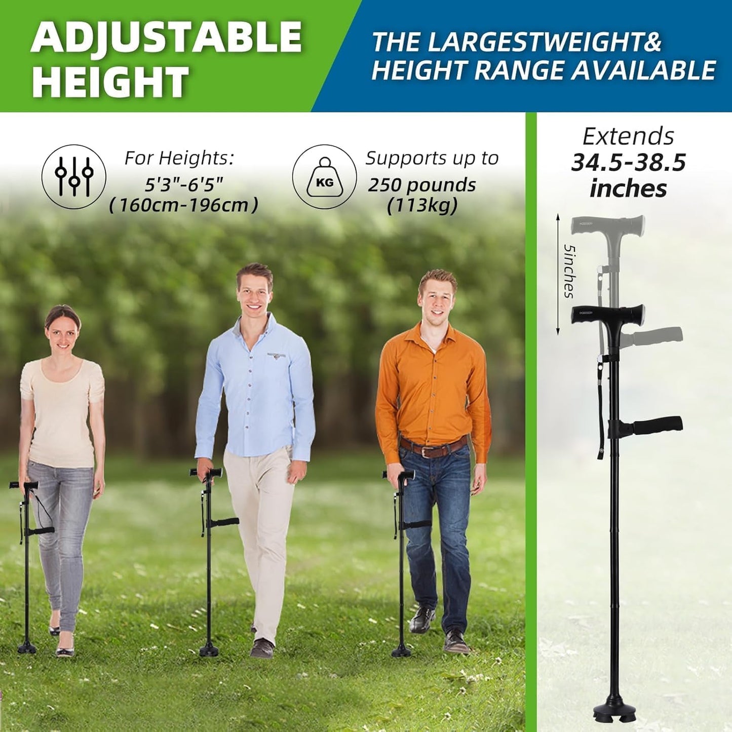 Walking Cane Folding Led Light Alarm Women Adjustable Suitable Arthritis Elderly