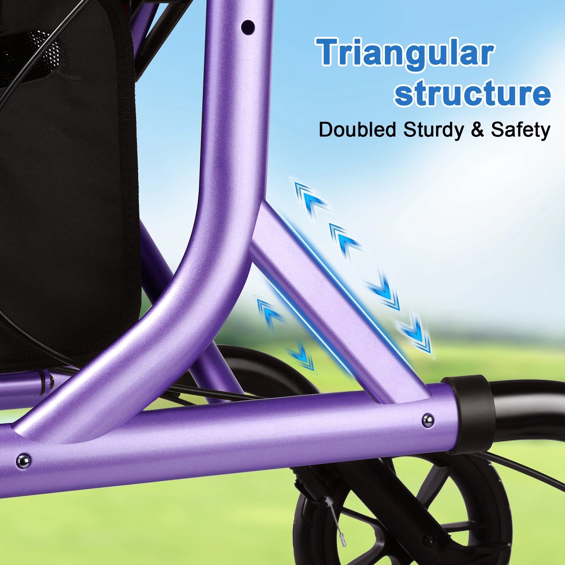 Walkmate Rollator Walker for with Cup Holder, Upgraded Thumb Press Button for Height Adjustment, 8" Wheels Folding Lightweight Walking Aid with Seat Padded Backrest, Purple