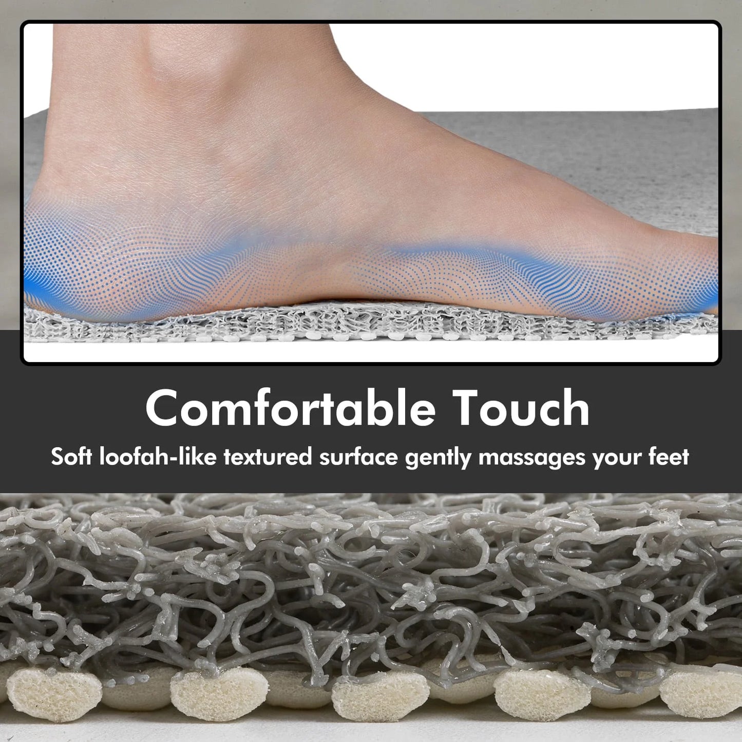 Non Slip Shower Mat 17"X30" PVC Loofah Shower Mats for Bathtub Quick Drying Shower Floor Mat with Comfortable Textured Surface - Easy Cleaning