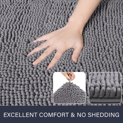 Luxury Bathroom Rug Shaggy Bath Mat 24 X 36 Inch, Washable Non Slip Bath Rugs for Bathroom Shower, Soft Plush Chenille Absorbent Carpets Mats, Gray