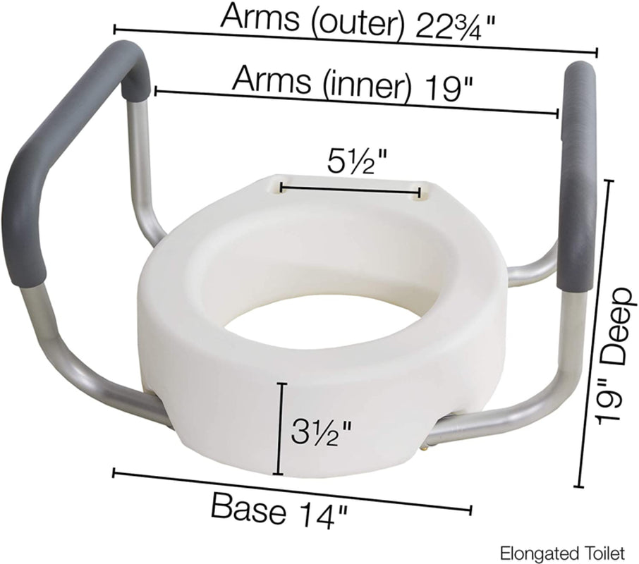 Raised Toilet Seat with Arms, Elongated for Elderly Handicap Bathroom Riser Lift