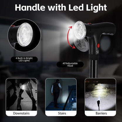 Walking Cane Folding Led Light Alarm Women Adjustable Suitable Arthritis Elderly