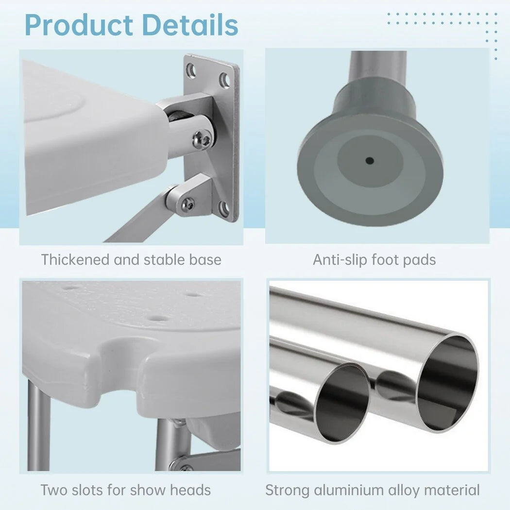 Folding Shower Seat, Wall Mounted, Folding, with Shower Head Slot & Non Slip Pads