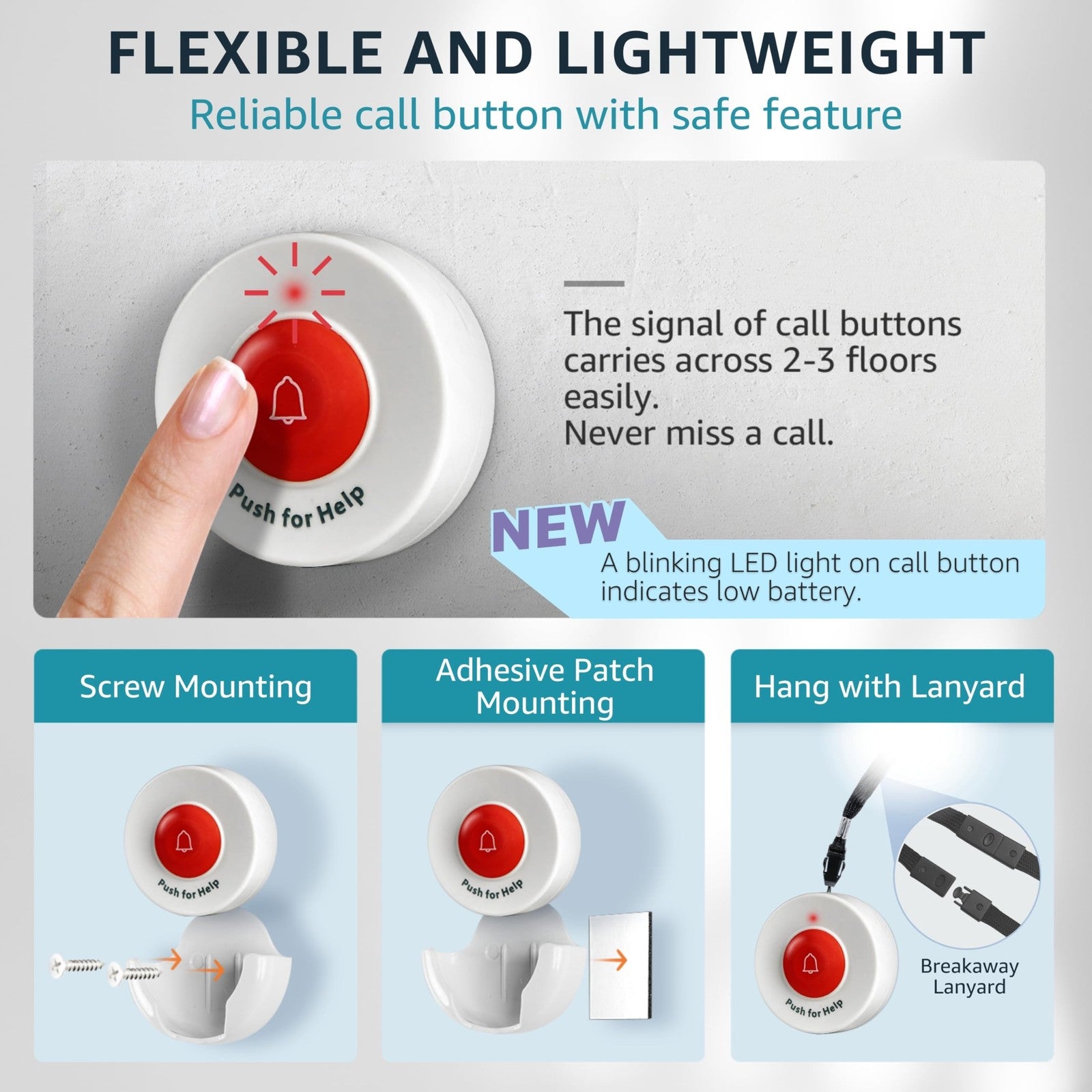 Synlett Caregiver Pager Wireless Call Buttons for Elderly Monitoring S