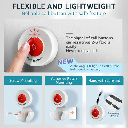 Synlett Caregiver Pager Wireless Call Buttons for Elderly Monitoring S