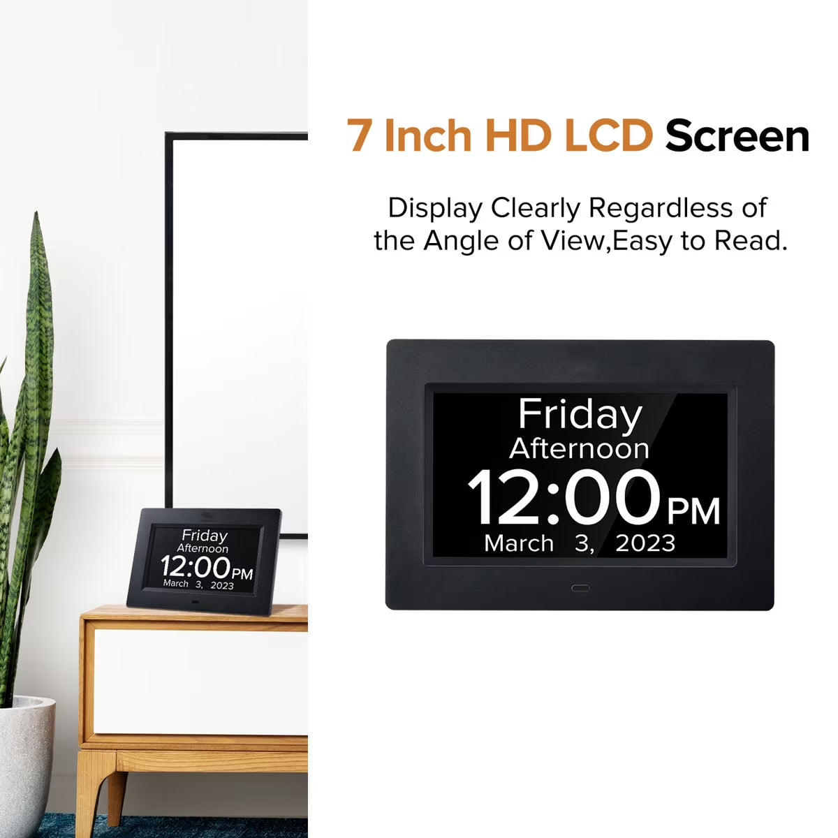 Digital Alarm Clock for Dementia Seniors with Date and Day of Week, Voice Announcement Time, Black