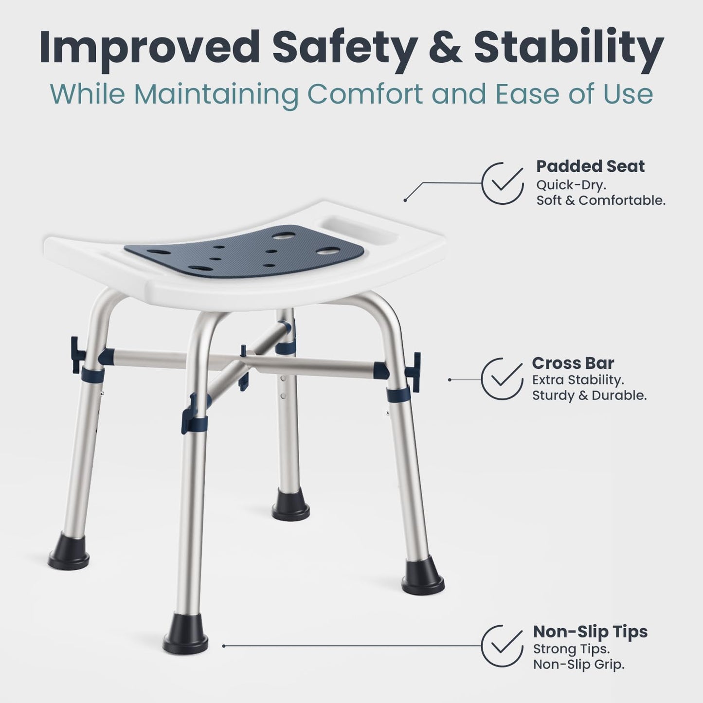 Shower Chair for inside Shower (350 Lb) - Adjustable Height, Padded Seat, Shower