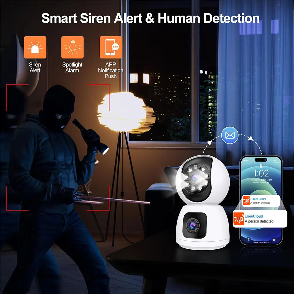 Tuya Smart 4K 8MP Dual-Lens PTZ Security Camera 5G Wifi Dual-Screen Indoor Cameras AI Auto Tracking Color Night Vision