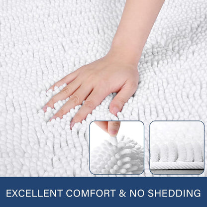 Luxury Non Slip Bathroom Rug Shaggy Bath Mat 24 X 60 Inch, Washable Non Slip Bath Rugs for Bathroom Shower, Soft Plush Chenille Absorbent Carpets Mats, White