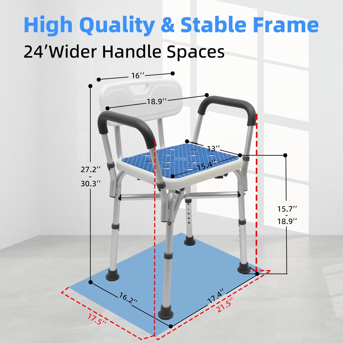 Baokaler Shower Chair 600Lbs with Padded Arms and Back, Height Adjustable Shower Stool for Bathtub, Anti-Slip Bath Chair