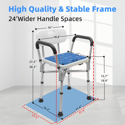 Baokaler Shower Chair 600Lbs with Padded Arms and Back, Height Adjustable Shower Stool for Bathtub, Anti-Slip Bath Chair