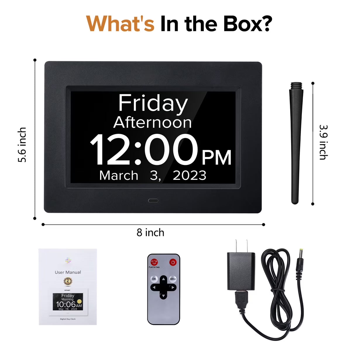 Digital Alarm Clock for Dementia Seniors with Date and Day of Week, Voice Announcement Time, Black