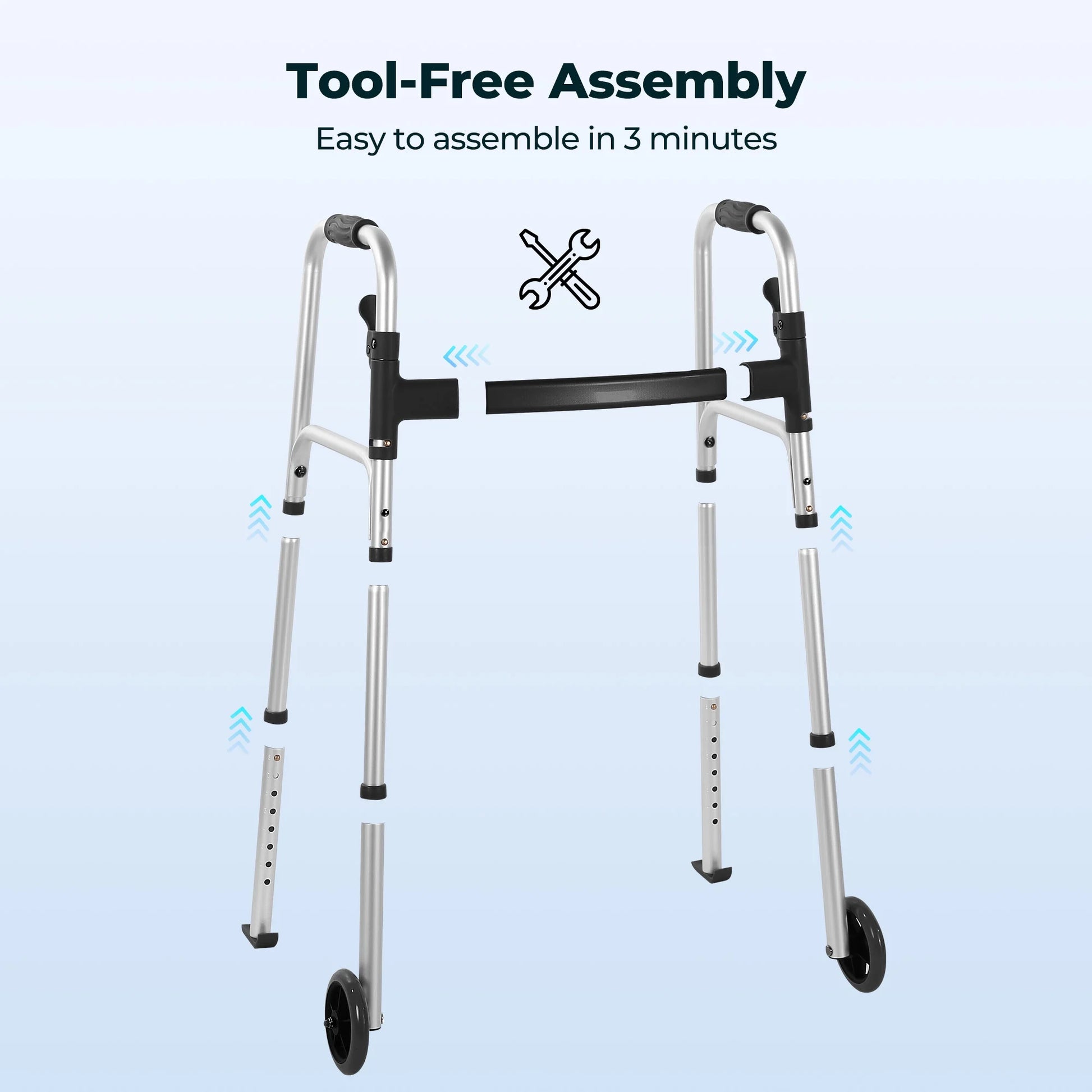 Folding Walkers for Seniors, Lightweight Mobility Walker with Trigger Release and Glide Skis, Silver