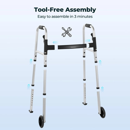 Folding Walkers for Seniors, Lightweight Mobility Walker with Trigger Release and Glide Skis, Silver