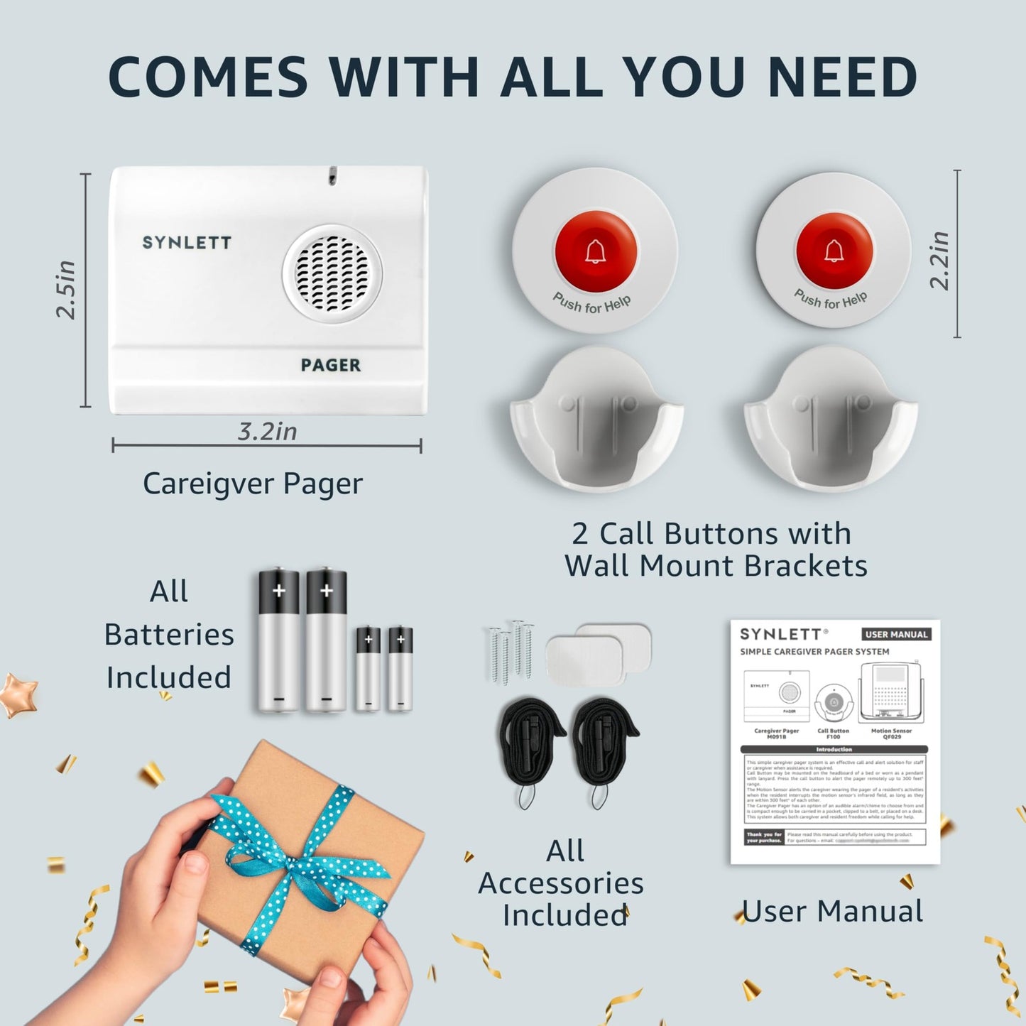 Synlett Caregiver Pager Wireless Call Buttons for Elderly Monitoring S