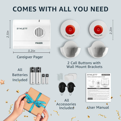 Synlett Caregiver Pager Wireless Call Buttons for Elderly Monitoring S