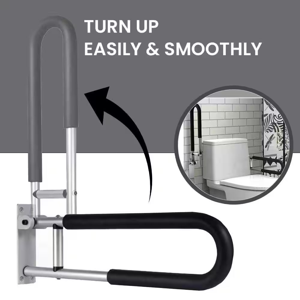 23.6 In. Hand Support Rail, Toilet Handrails Bathroom Safety Bar for Seniors, Elderly, Disabled in Aluminum Silver