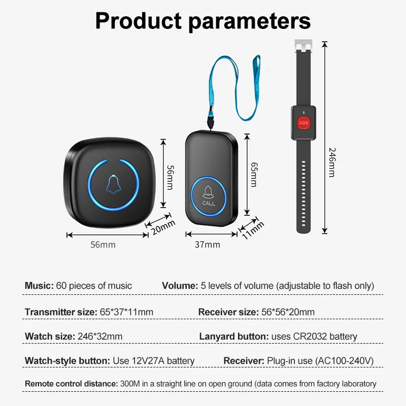 Wireless Lanyard Elderly Pager Smart SOS Call Button Paramedic Pager Emergency Call Button for Kid Elderly Patient Advanced Care