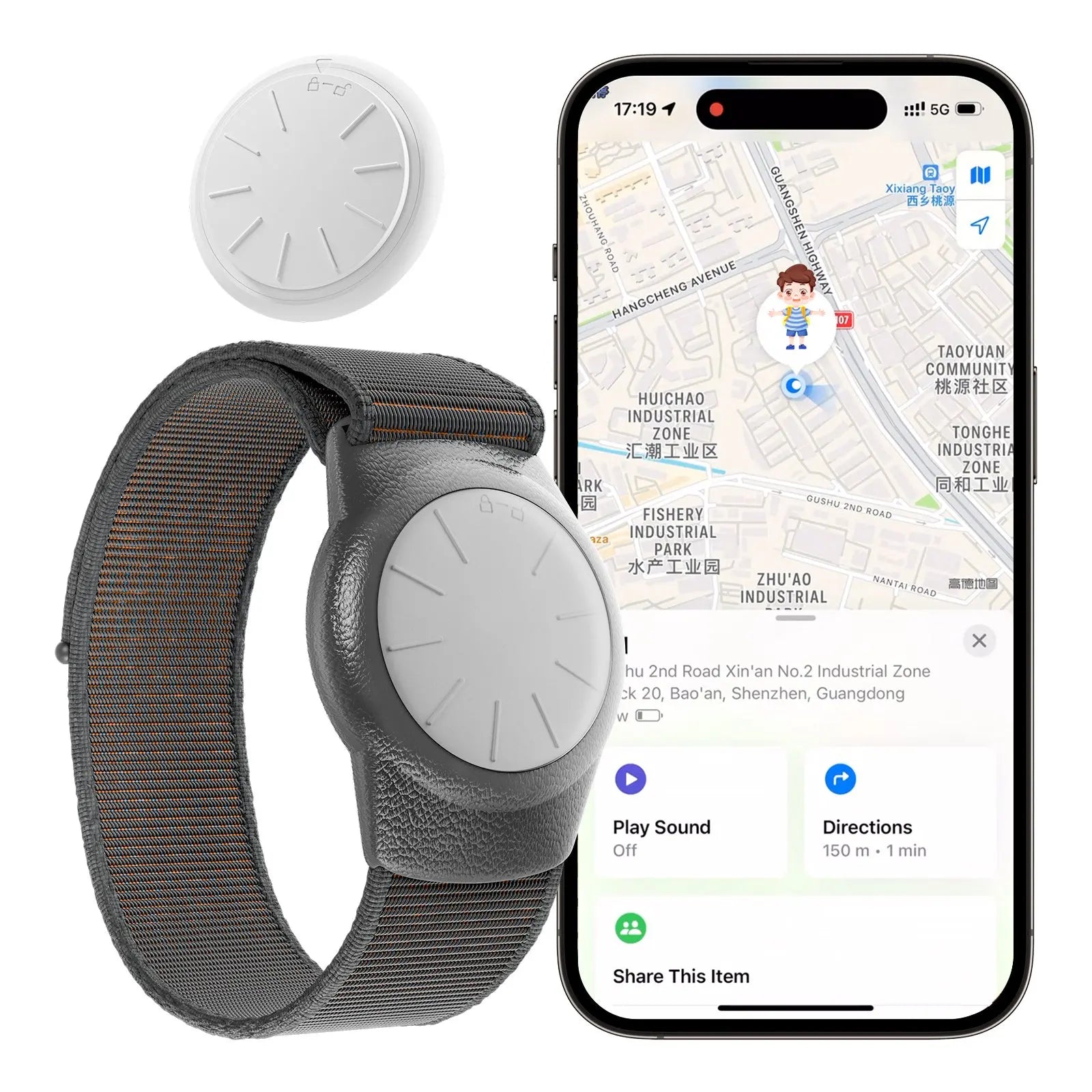 GPS Tracker Watch Band Works with Find My (Ios Only) APP - No Monthly Fee