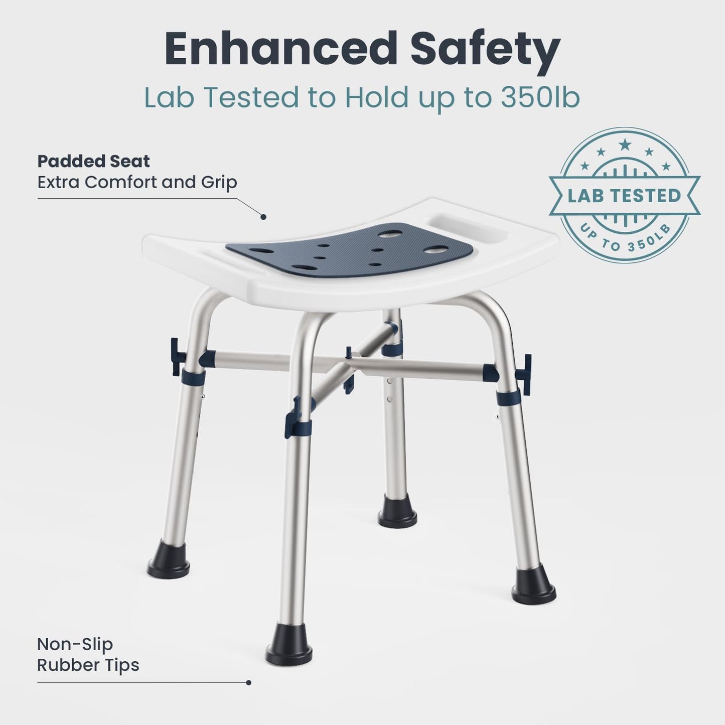 Shower Chair for inside Shower (350 Lb) - Adjustable Height, Padded Seat, Shower