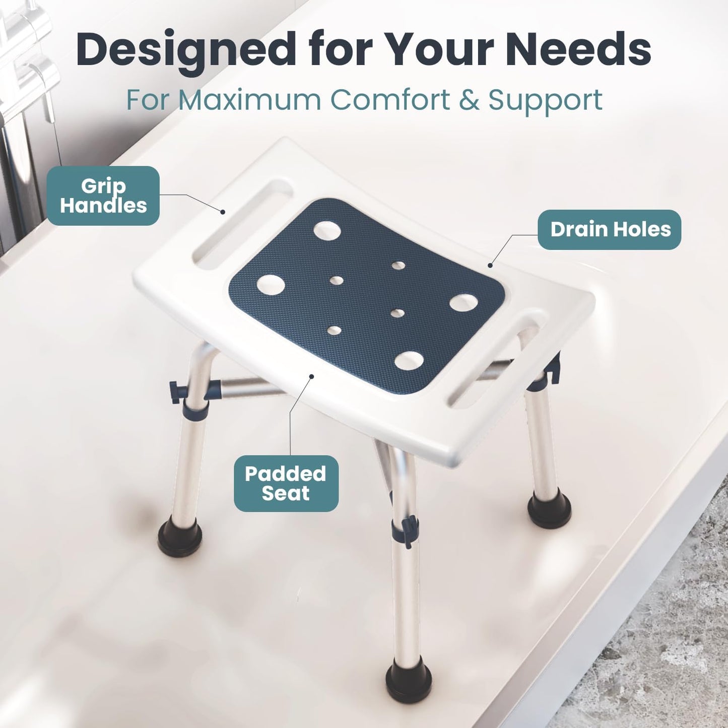 Shower Chair for inside Shower (350 Lb) - Adjustable Height, Padded Seat, Shower