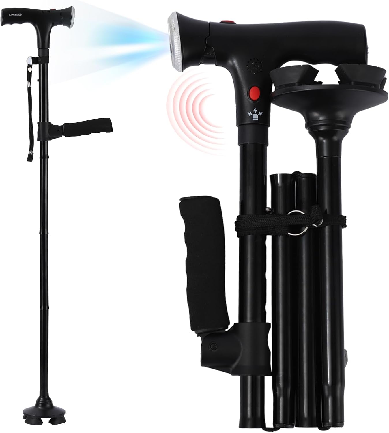 Walking Cane Folding Led Light Alarm Women Adjustable Suitable Arthritis Elderly