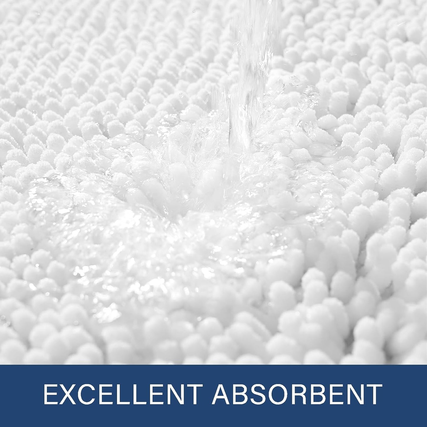Luxury Non Slip Bathroom Rug Shaggy Bath Mat 24 X 60 Inch, Washable Non Slip Bath Rugs for Bathroom Shower, Soft Plush Chenille Absorbent Carpets Mats, White