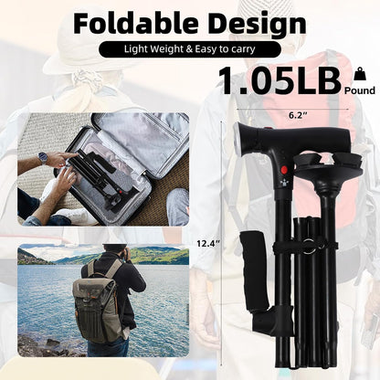 Walking Cane Folding Led Light Alarm Women Adjustable Suitable Arthritis Elderly