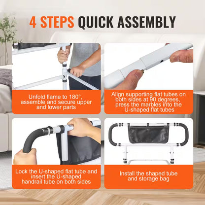 Bed Assist Rail 180° Foldable 450 Lbs. Loading Bed Side Rails with 4-Level Handle for Elderly Adults Senior Patient Care