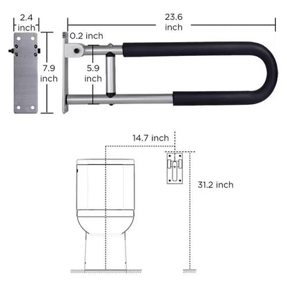 23.6 In. Hand Support Rail, Toilet Handrails Bathroom Safety Bar for Seniors, Elderly, Disabled in Aluminum Silver