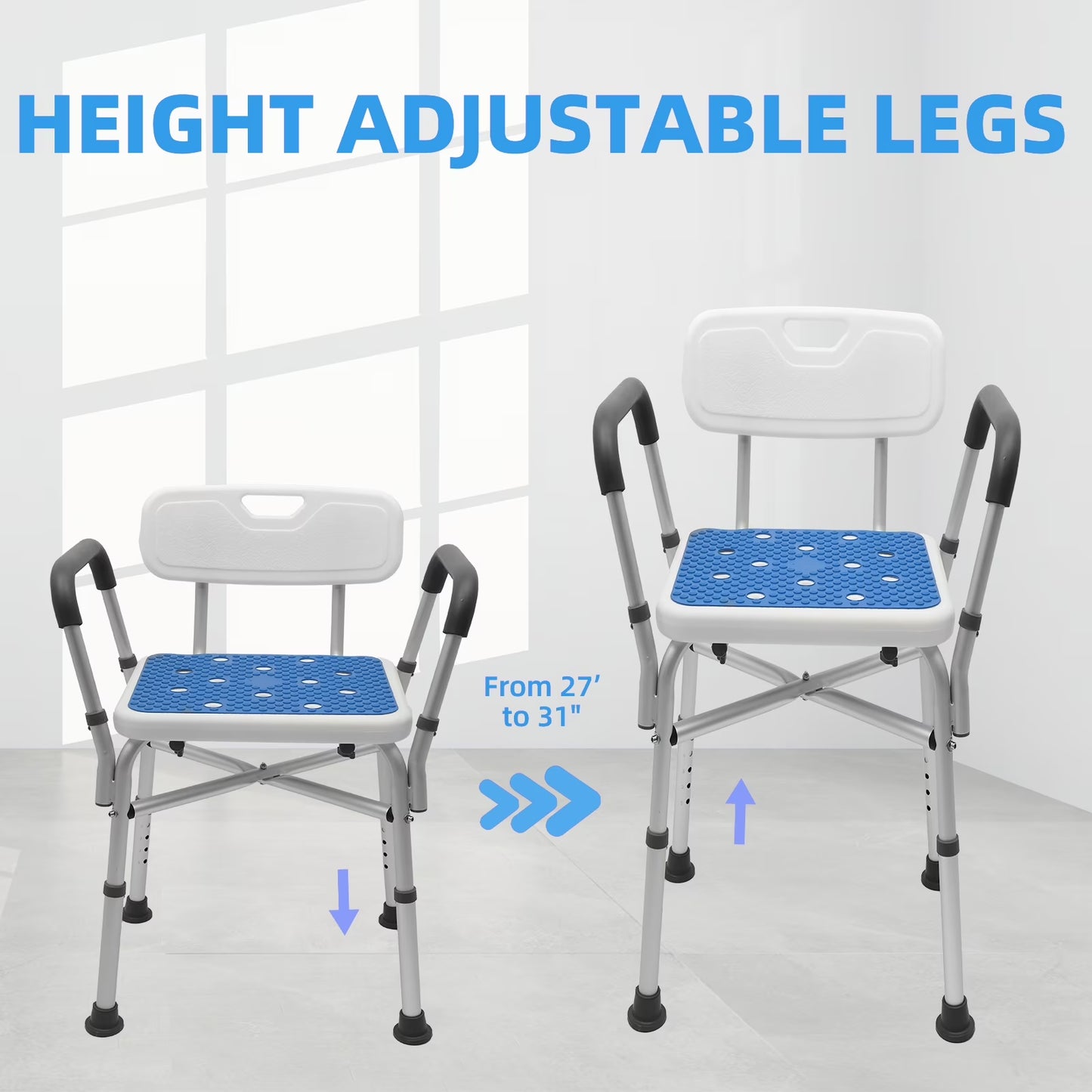 Baokaler Shower Chair 600Lbs with Padded Arms and Back, Height Adjustable Shower Stool for Bathtub, Anti-Slip Bath Chair
