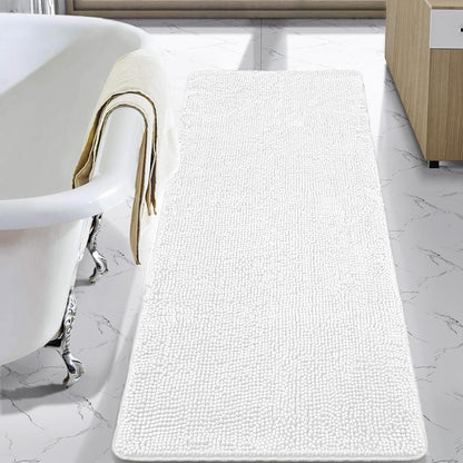 Luxury Non Slip Bathroom Rug Shaggy Bath Mat 24 X 60 Inch, Washable Non Slip Bath Rugs for Bathroom Shower, Soft Plush Chenille Absorbent Carpets Mats, White