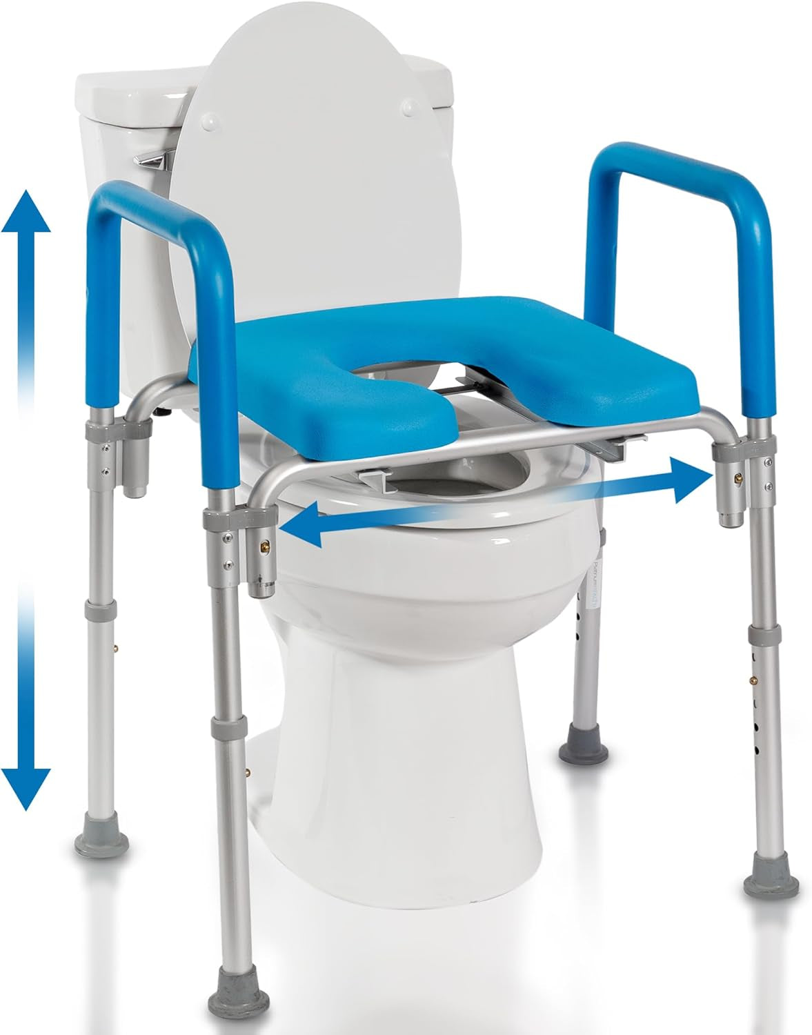 Ultimate Raised Toilet Seat with Handles - Adjustable Raised Toilet Seat for Seniors, Bedside Commode - Padded Armrest | Premium Elevated Toilets Seats with Handles for Elderly Bathroom Safety, Blue