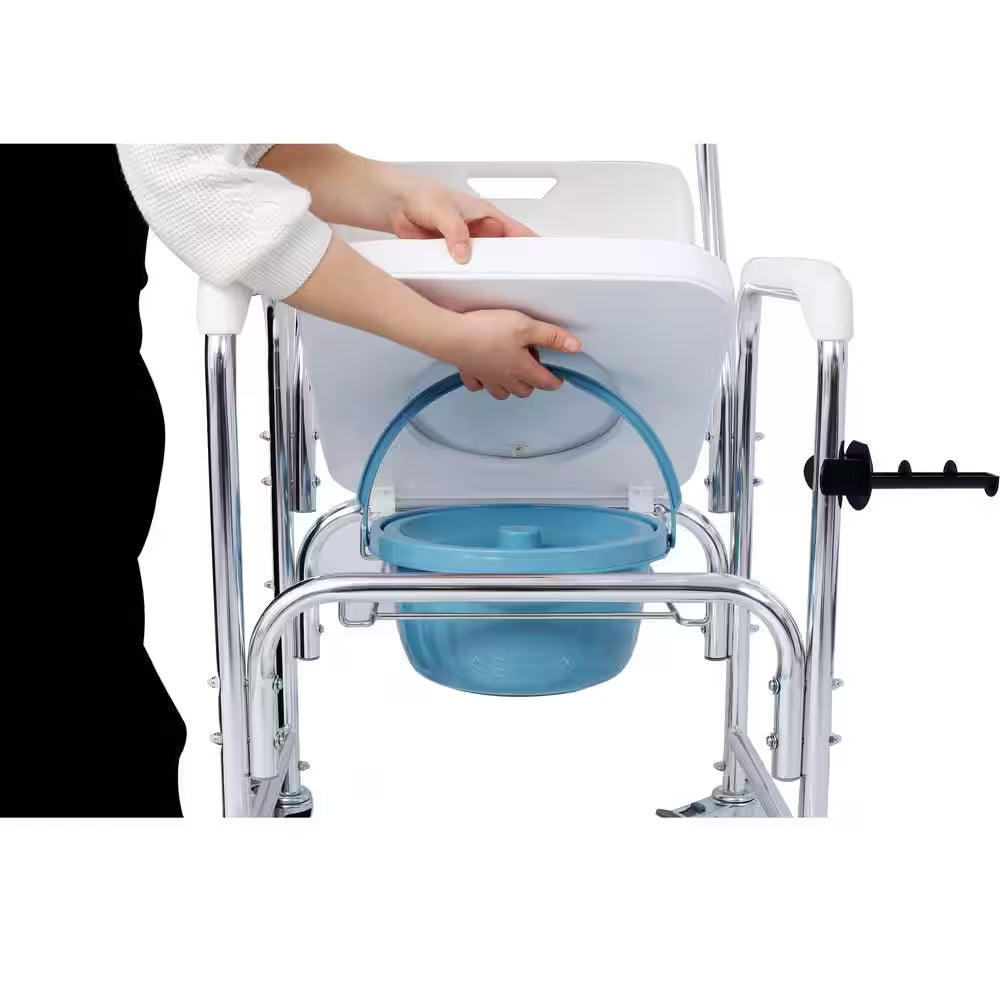 4 in 1 Bedside Commode Chair, Toilet Seat Transport Shower Wheelchair