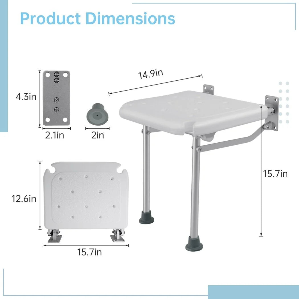 Folding Shower Seat, Wall Mounted, Folding, with Shower Head Slot & Non Slip Pads