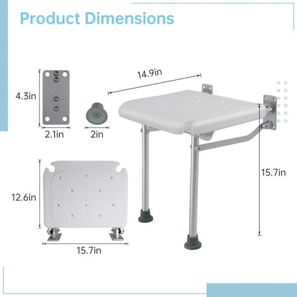 Folding Shower Seat, Wall Mounted, Folding, with Shower Head Slot & Non Slip Pads