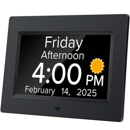 Digital Alarm Clock for Dementia Seniors with Date and Day of Week, Voice Announcement Time, Black