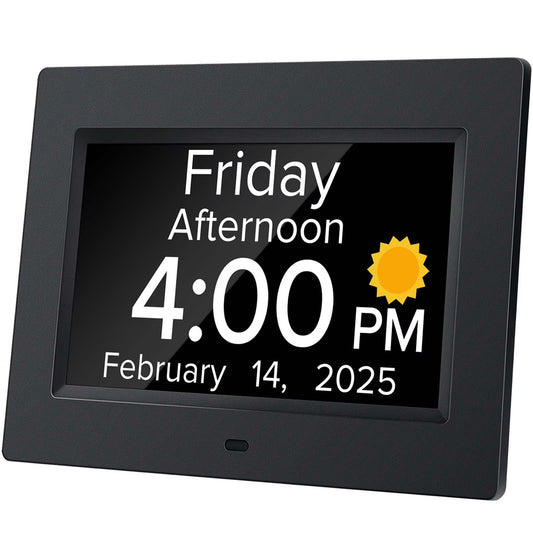 Digital Alarm Clock for Dementia Seniors with Date and Day of Week, Voice Announcement Time, Black