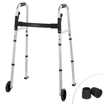 Folding Walkers for Seniors, Lightweight Mobility Walker with Trigger Release and Glide Skis, Silver