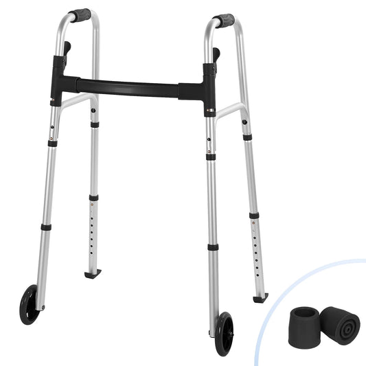 Folding Walkers for Seniors, Lightweight Mobility Walker with Trigger Release and Glide Skis, Silver