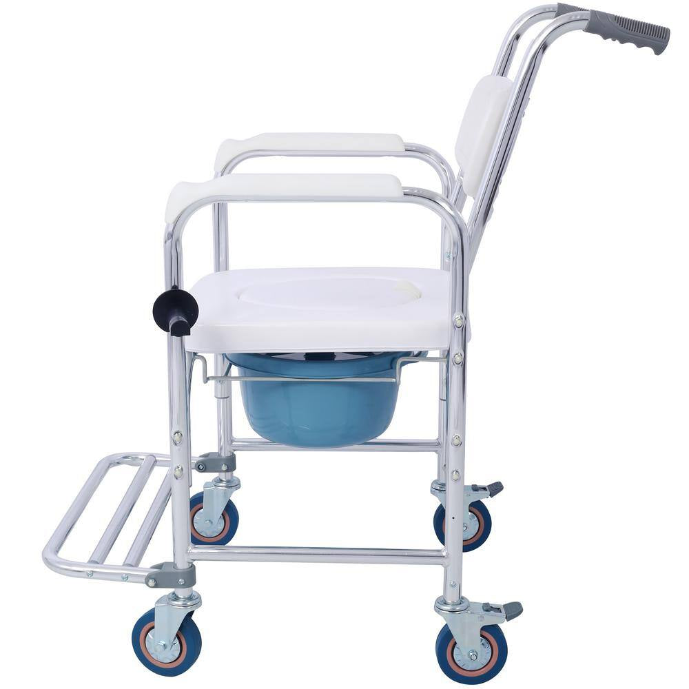4 in 1 Bedside Commode Chair, Toilet Seat Transport Shower Wheelchair
