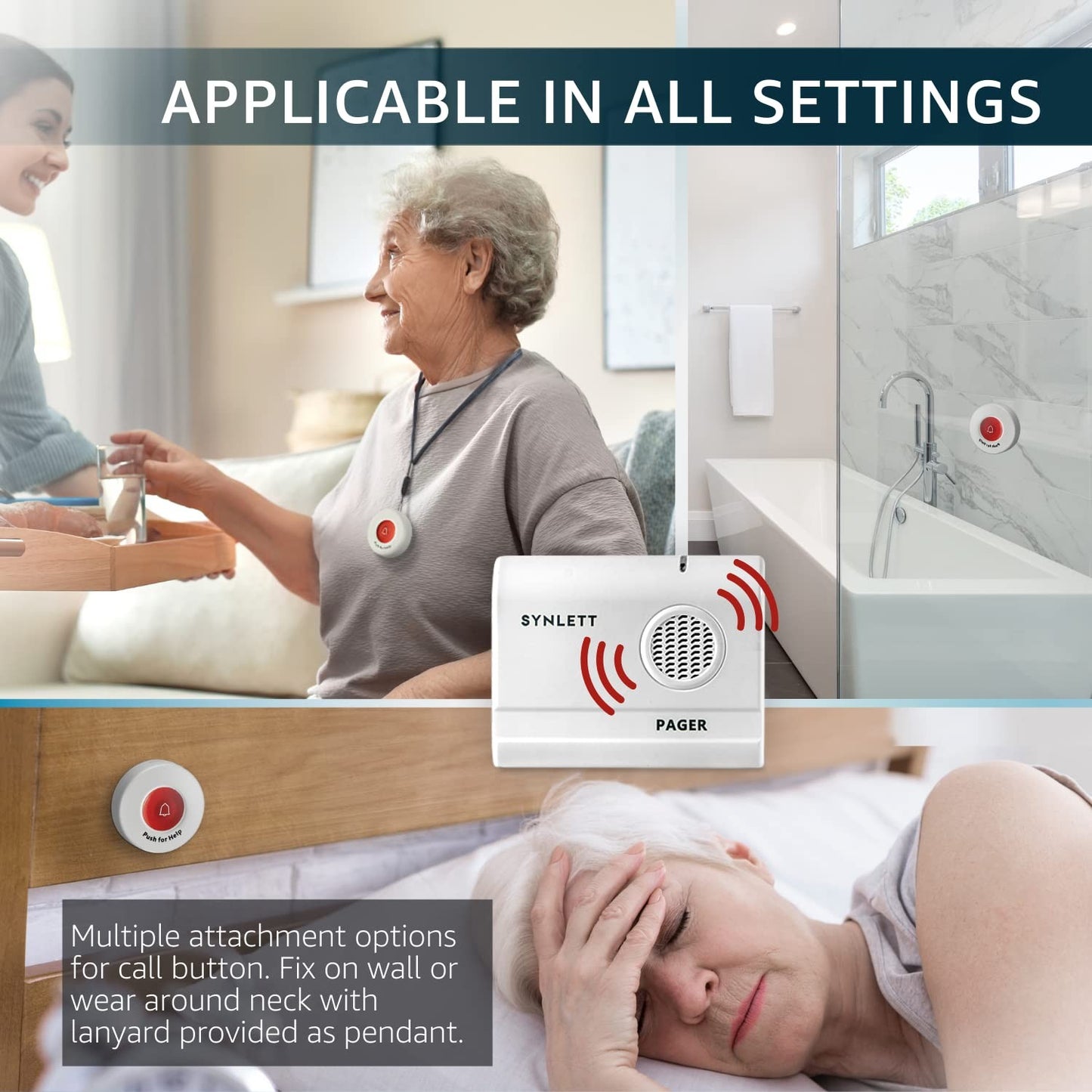 Synlett Caregiver Pager Wireless Call Buttons for Elderly Monitoring S