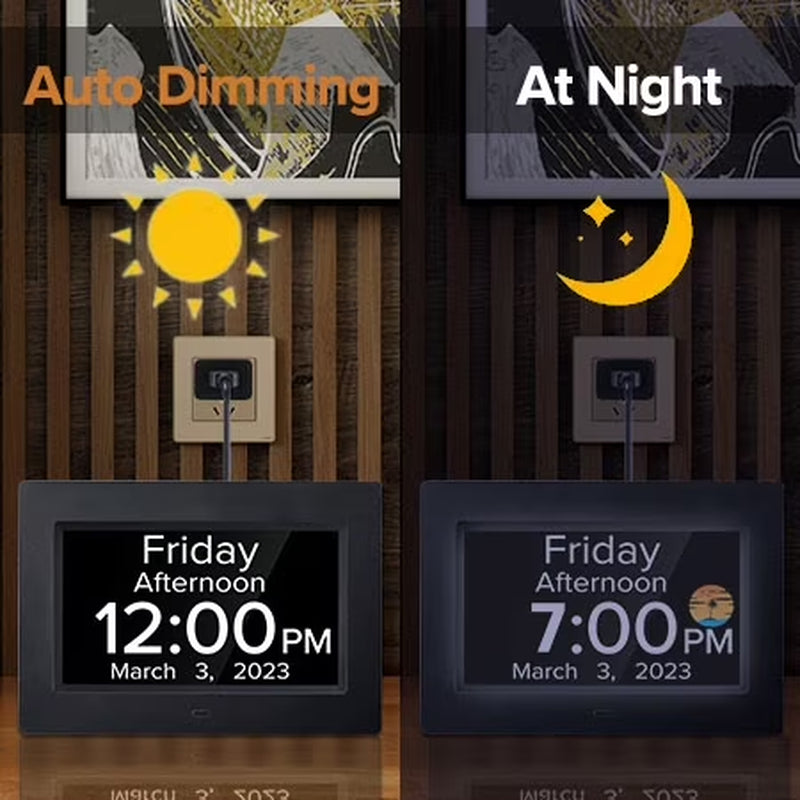 Digital Alarm Clock for Dementia Seniors with Date and Day of Week, Voice Announcement Time, Black
