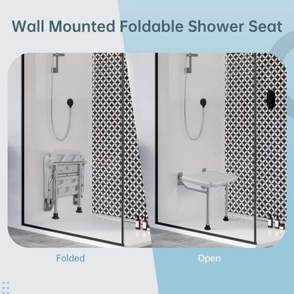 Folding Shower Seat, Wall Mounted, Folding, with Shower Head Slot & Non Slip Pads